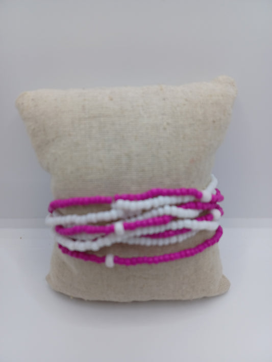 Pink & White Seed Bead Bracelet.