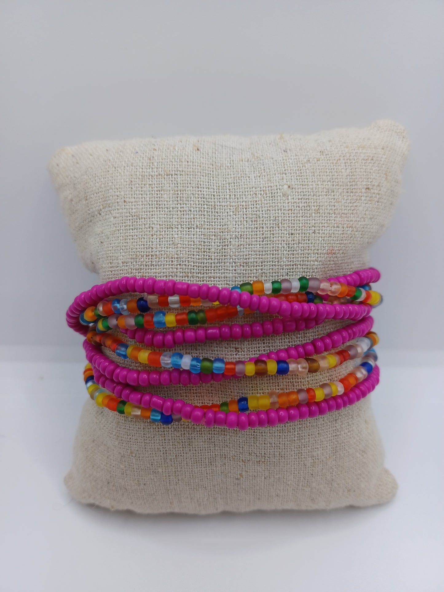 Pink w/ Multicolored Seed Bead Bracelet.