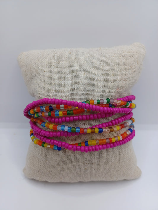 Pink w/ Multicolored Seed Bead Bracelet.
