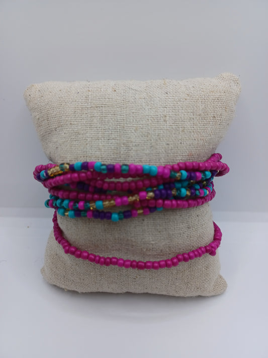 Pink w/ Teal Seed Bead Bracelet.