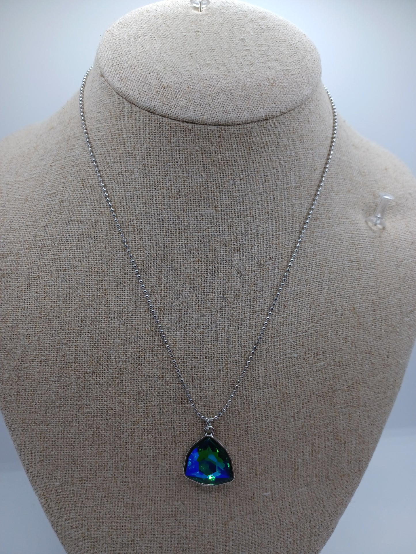 Silver Necklace w/ Blue Oil Spill Pendant