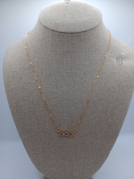 Gold Mom Necklace w/ Rhinestone Detail
