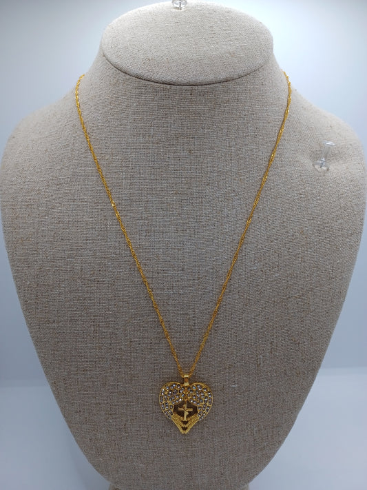 Gold Necklace w/ Angel Wings & Cross Pendant