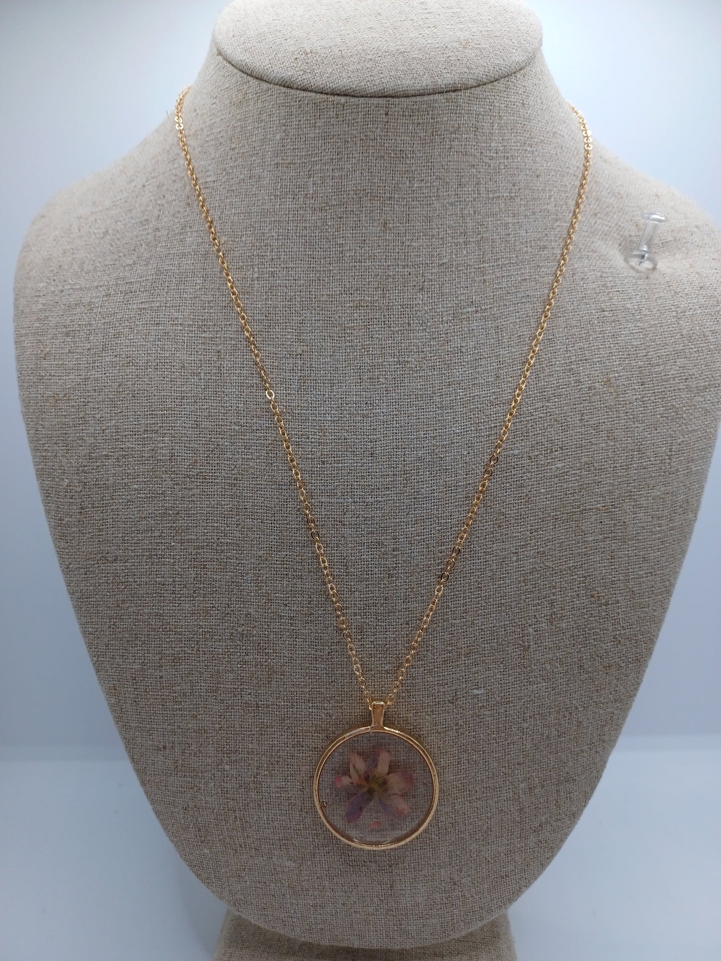 Pink Pressed Flower Pendant Necklace