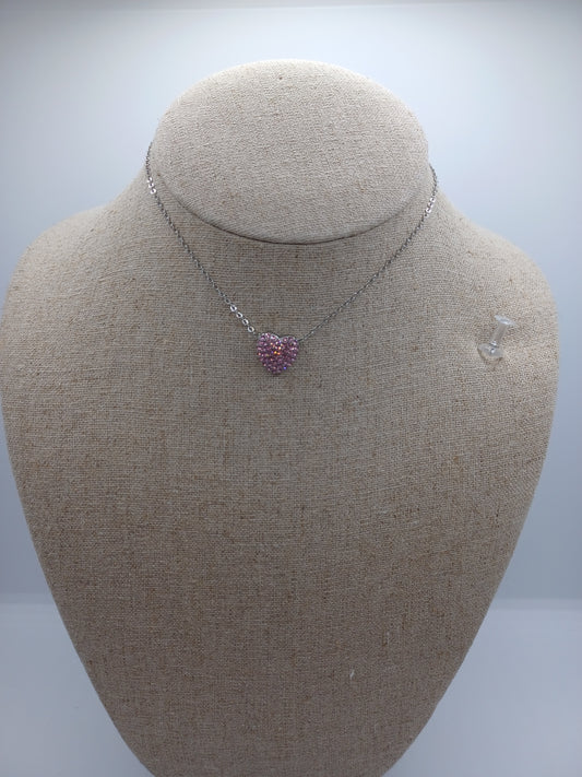 Pink Rhinestone Heart Choker Necklace