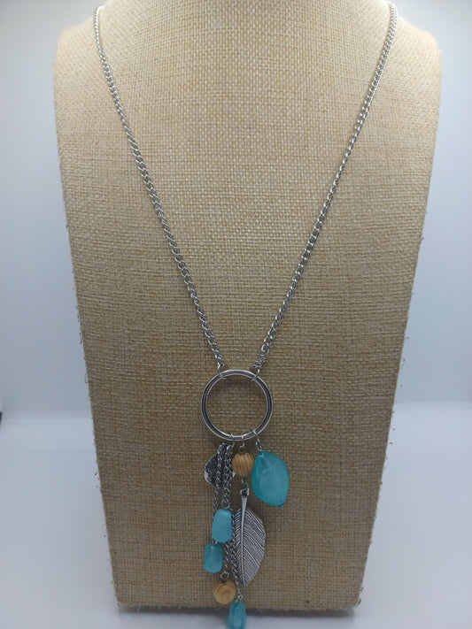 Teal & Wooden Beaded Necklace