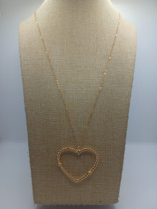 Gold Textured Heart Pendant Style Necklace