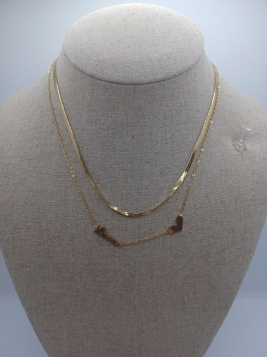 Gold Layered Necklace w/ Heart and Love Charm