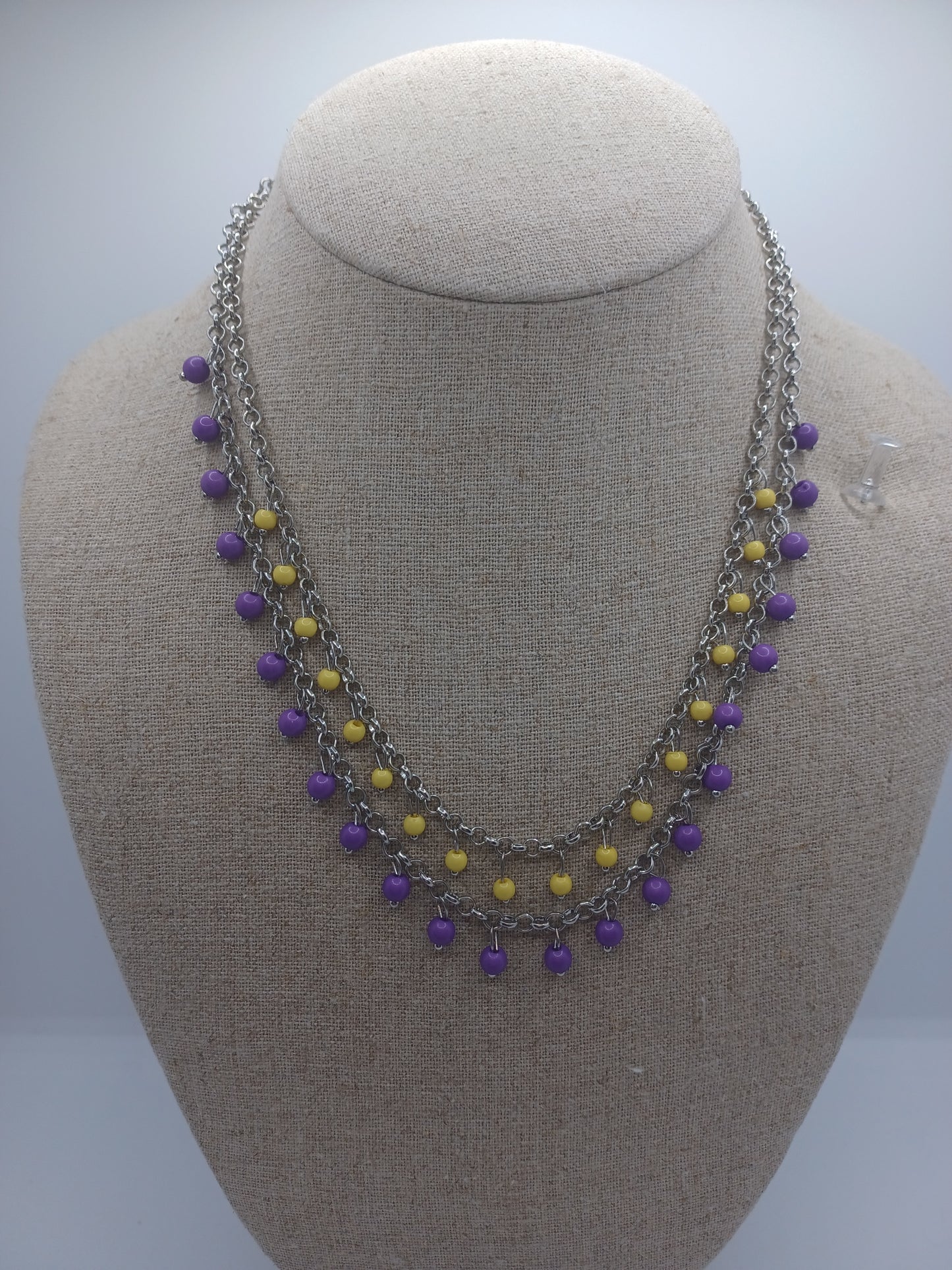 Yellow & Purple Layered Beaded Necklace