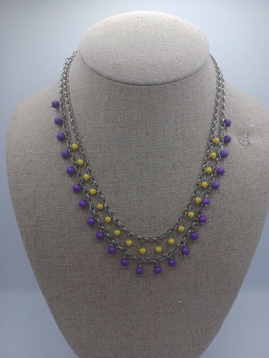 Yellow & Purple Layered Beaded Necklace