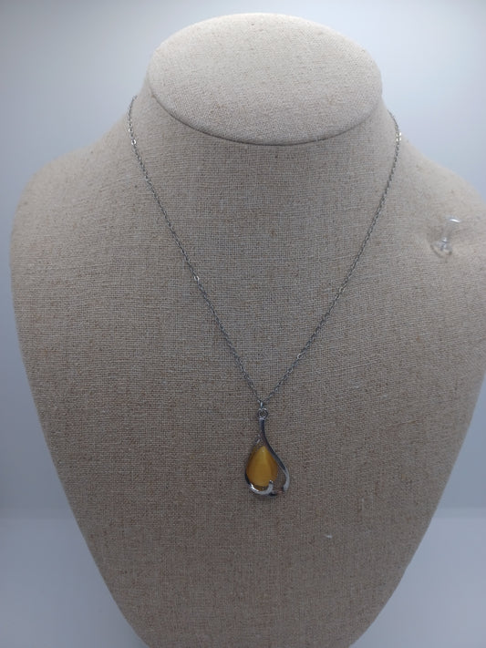 Yellow Moonstone Heart Pendant Necklace