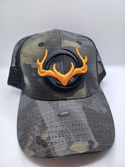 Camo Print Hat w/ Orange Embroidered Antlers