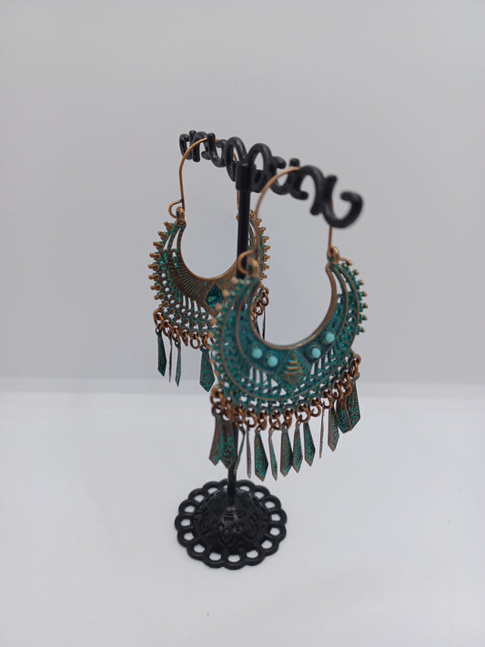 Antiqued Copper Hoop Earrings w/ Dangles