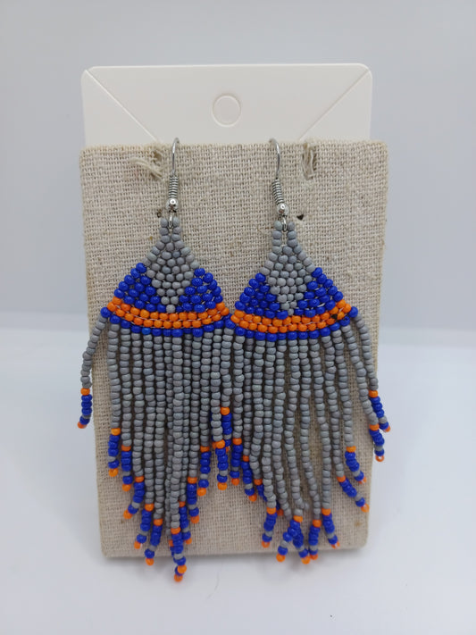 Grey, Blue, & Orange Seabeaded Earrings