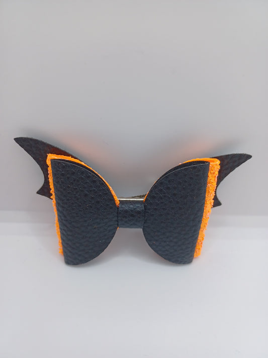 Black Leather Style w/ Orange Glitter Hair Accessory