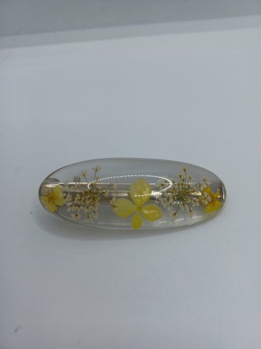 Acrylic Hair Accessory w/ Pressed Yellow Flowers & Baby's Breath