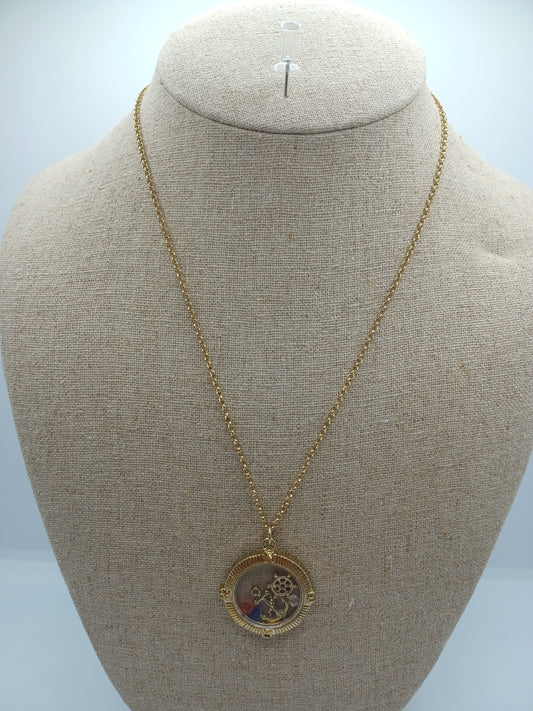Gold Necklace w/ Floating Anchor, Wheel, & Beaded Charm