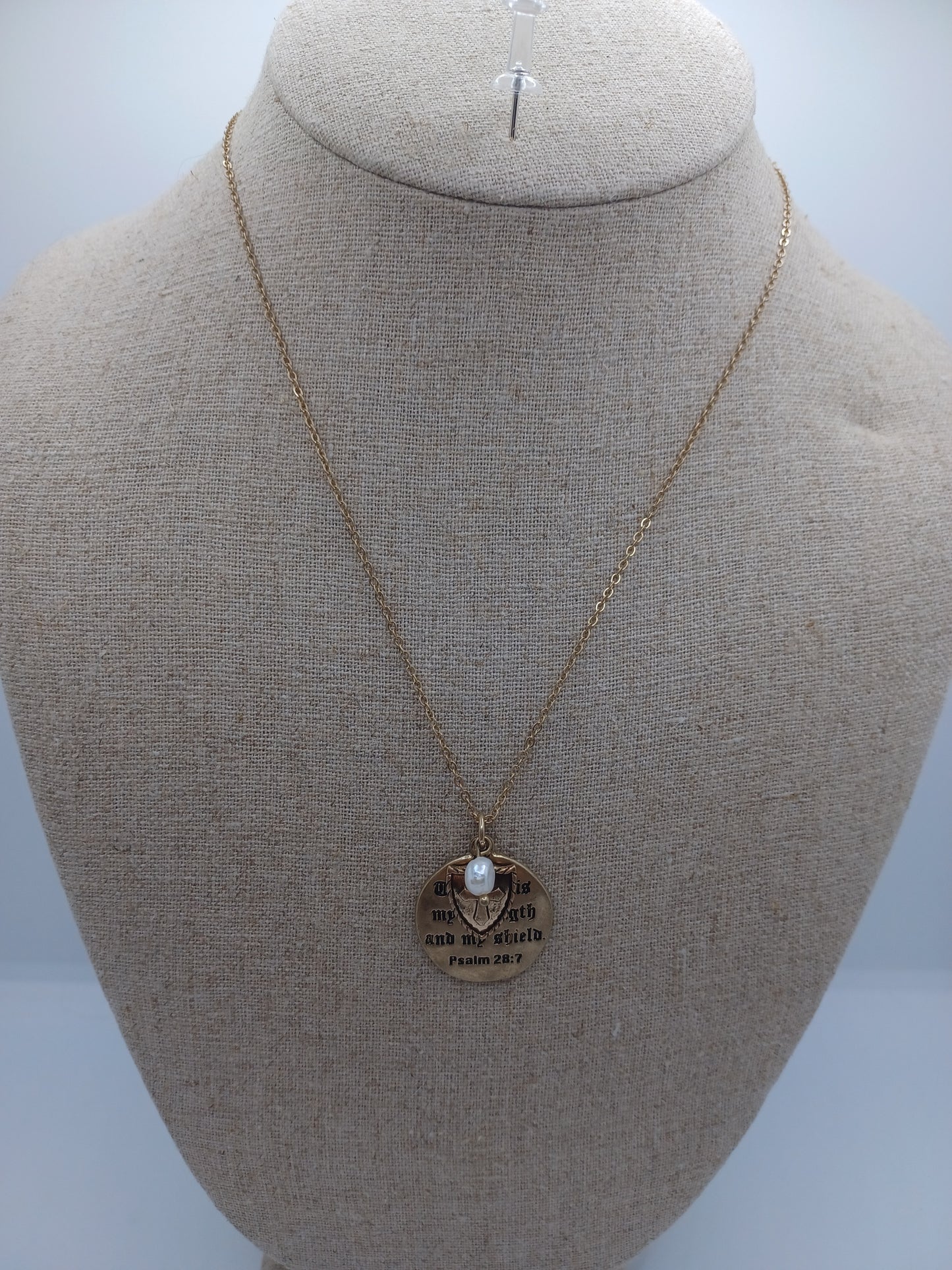 The Lord is my Strength and my Sheild Gold Necklace