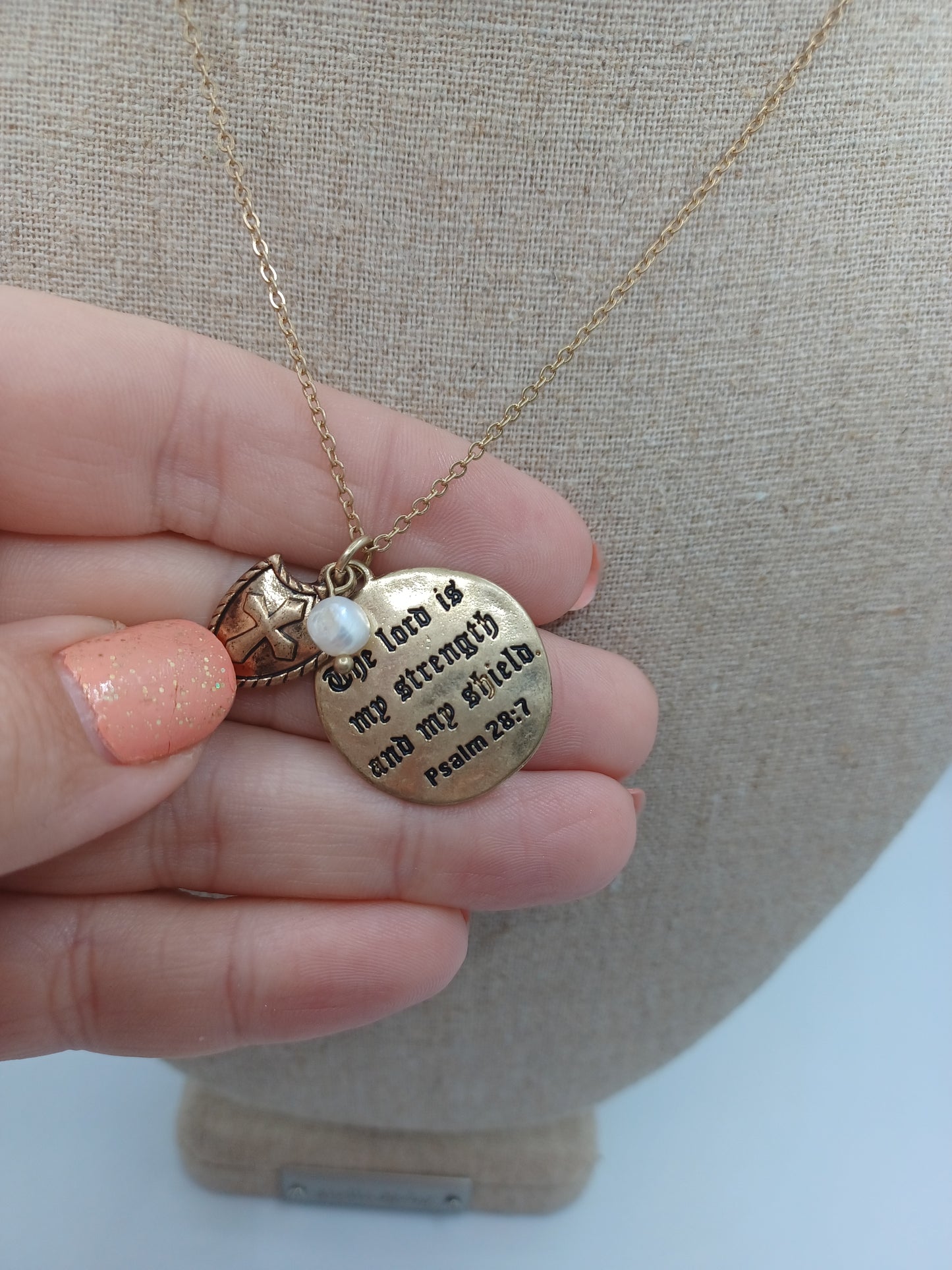 The Lord is my Strength and my Sheild Gold Necklace