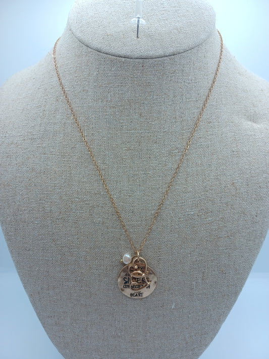 Gold Sisters Connected by Heart Necklace w/ Double Heart Charms