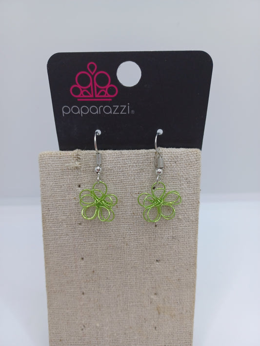 Green Purple Wire Flower Earrings