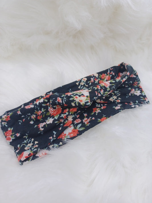 Black Floral Fabric Top Knot Headband