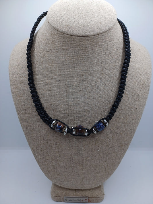 Rope Style Necklace w/ Blue, Black, & White Beading
