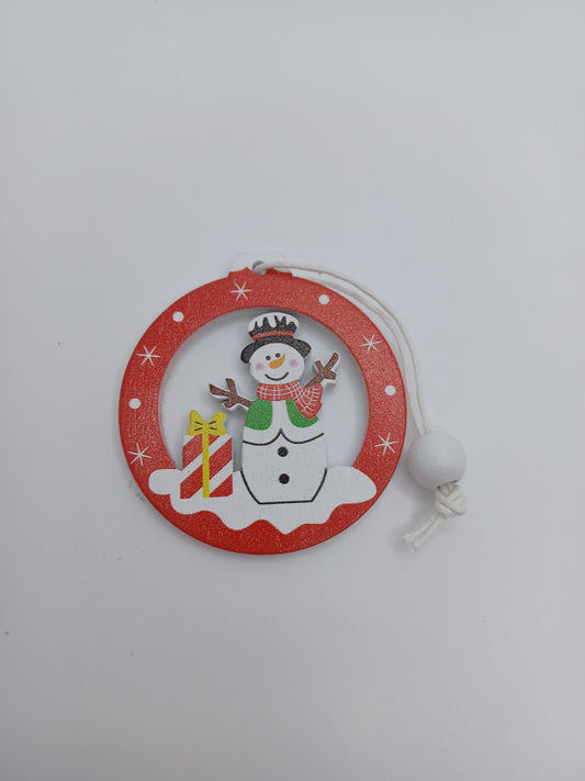 Red Wooden Snowman Ornament