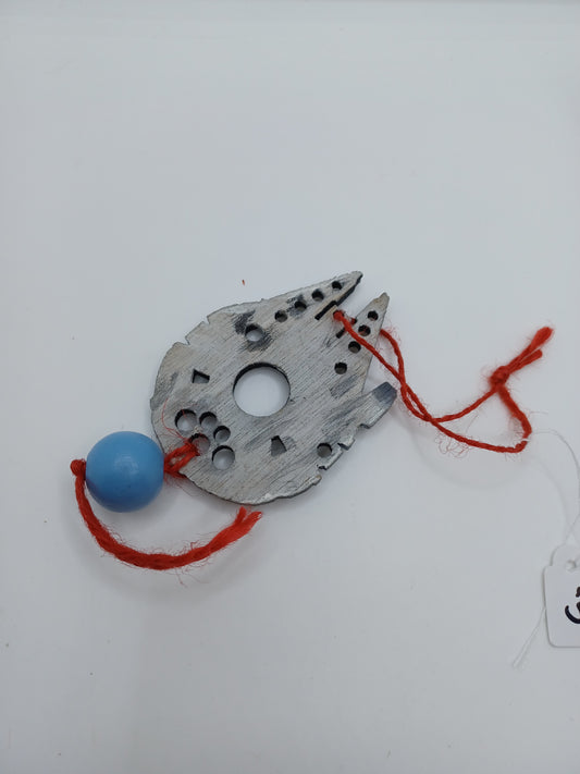 Grey Wooden Spaceship Ornament Decoration