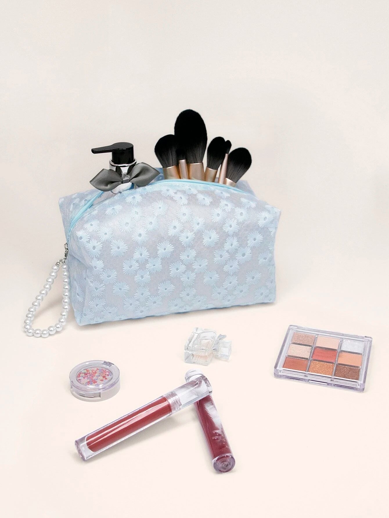 Blue Floral Cosmetic Bag