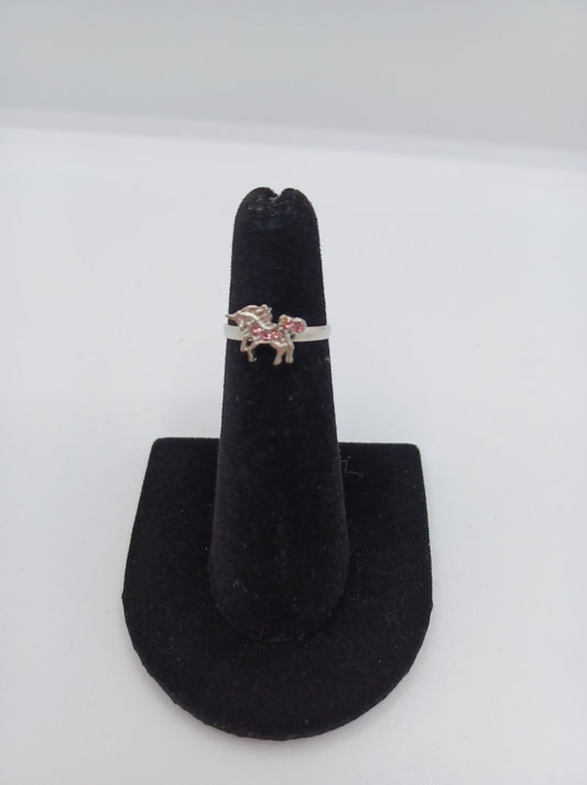 Silver Unicorn Ring w/ Pink Rhinestones