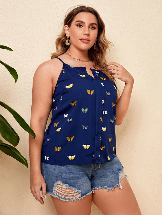 Blue Butterfly Print Cami Top