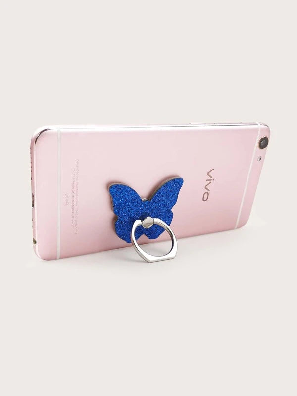 Blue Glitter Butterfly Phone Ring Holder