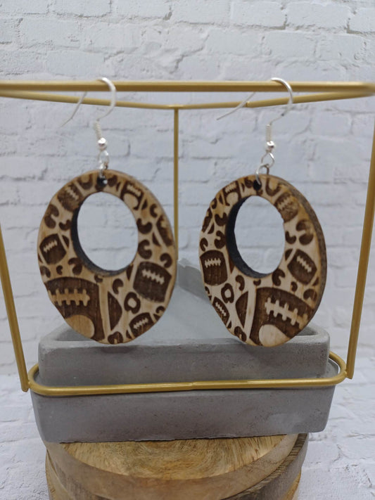 Wooden Football Etched Earrings