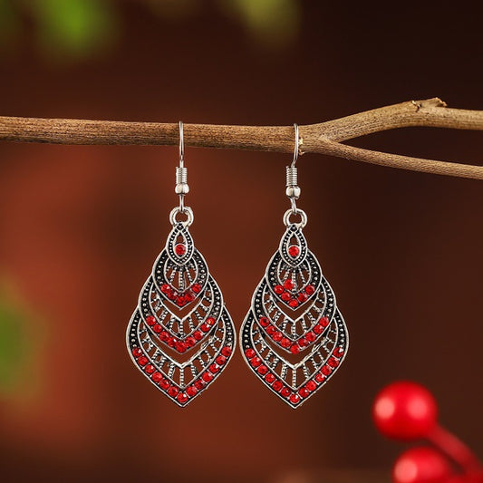 Red Rhinestone Layered Earrings