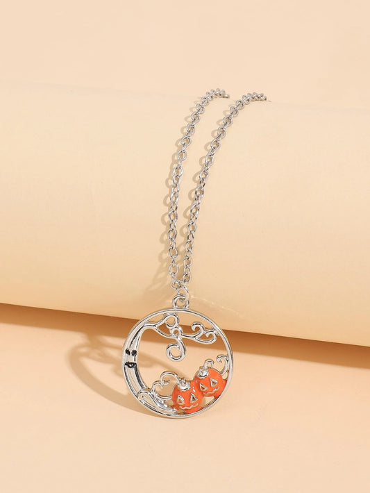 Silver Necklace w/ Pumpkins & Ghost