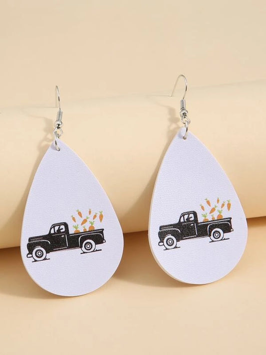 Truck w/ Carrots Leather Style Earrings