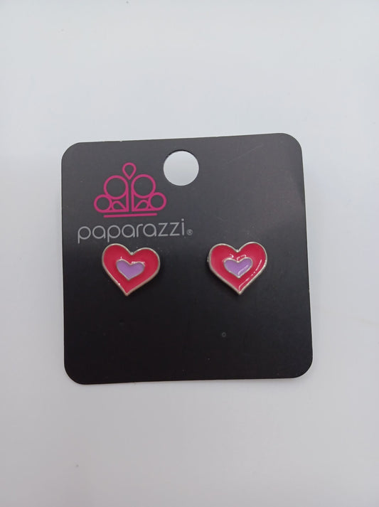 Hot Pink & Purple Heart Earrings