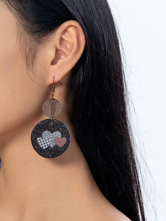 Black Wooden Heart Earrings w/ Plaid & Leopard Hearts
