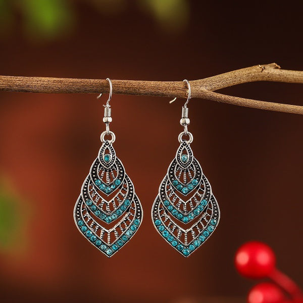 Blue Rhinestone Layered Earrings