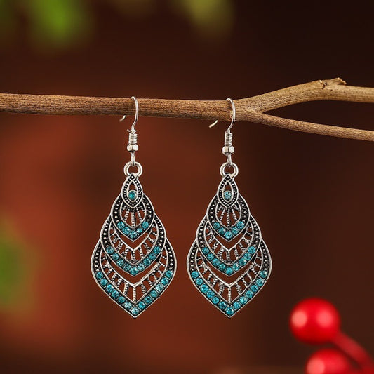Blue Rhinestone Layered Earrings