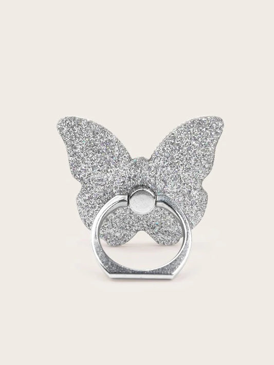Silver Glitter Butterfly Phone Ring Holder
