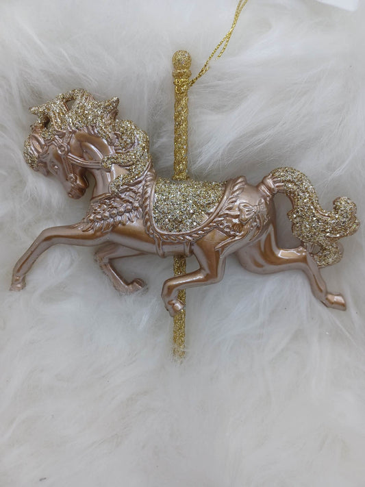 Gold Glittered Merry Go Round Horse Ornament