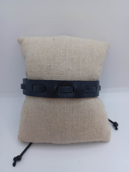 Black Leather Threaded Bracelet