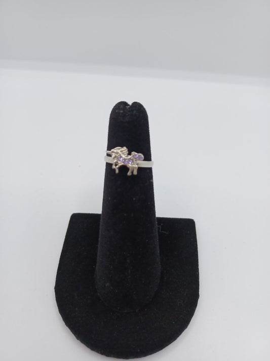 Silver Unicorn Ring w/ Purple Rhinestones