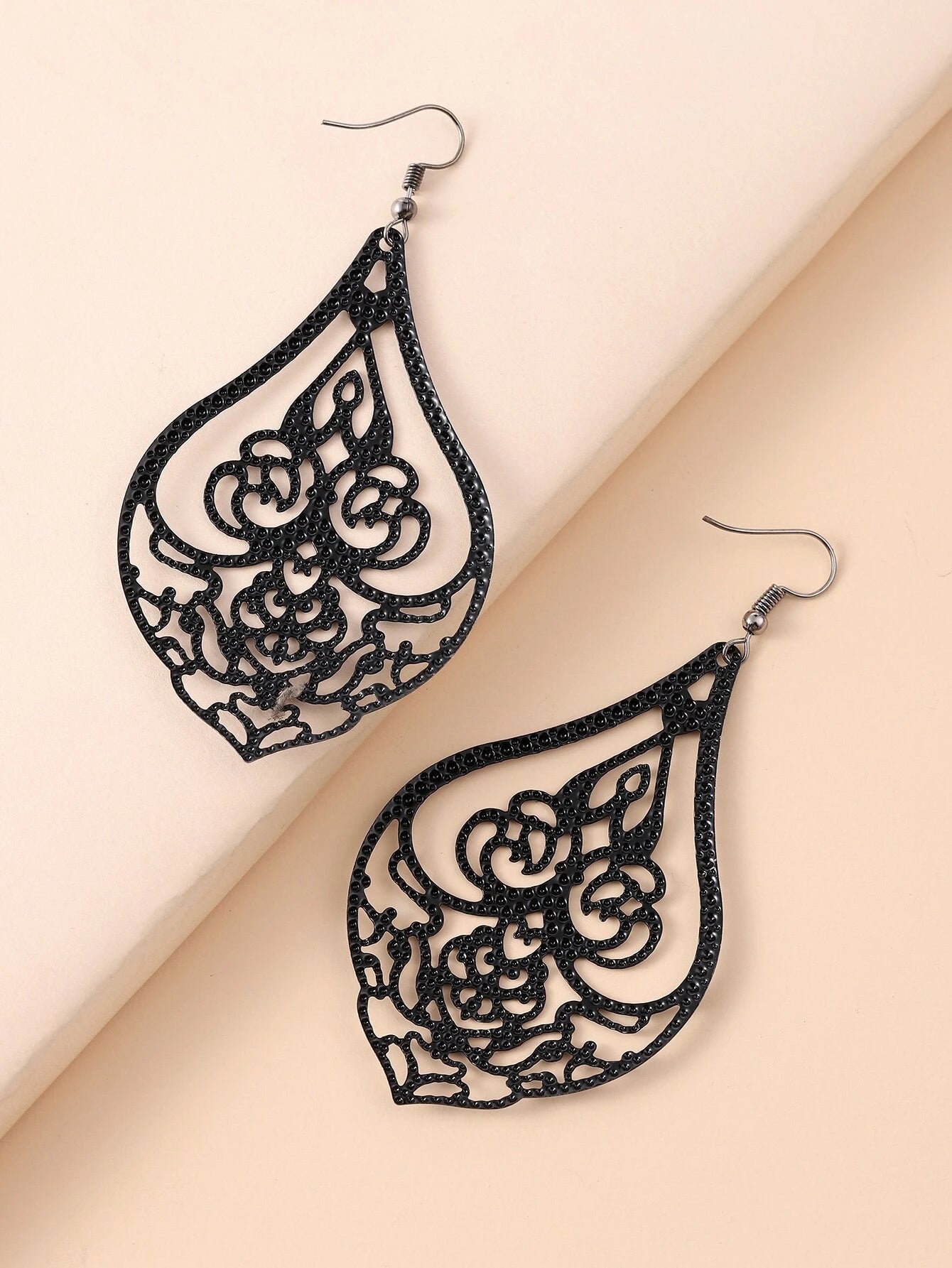 Black Textured Metal Earrings