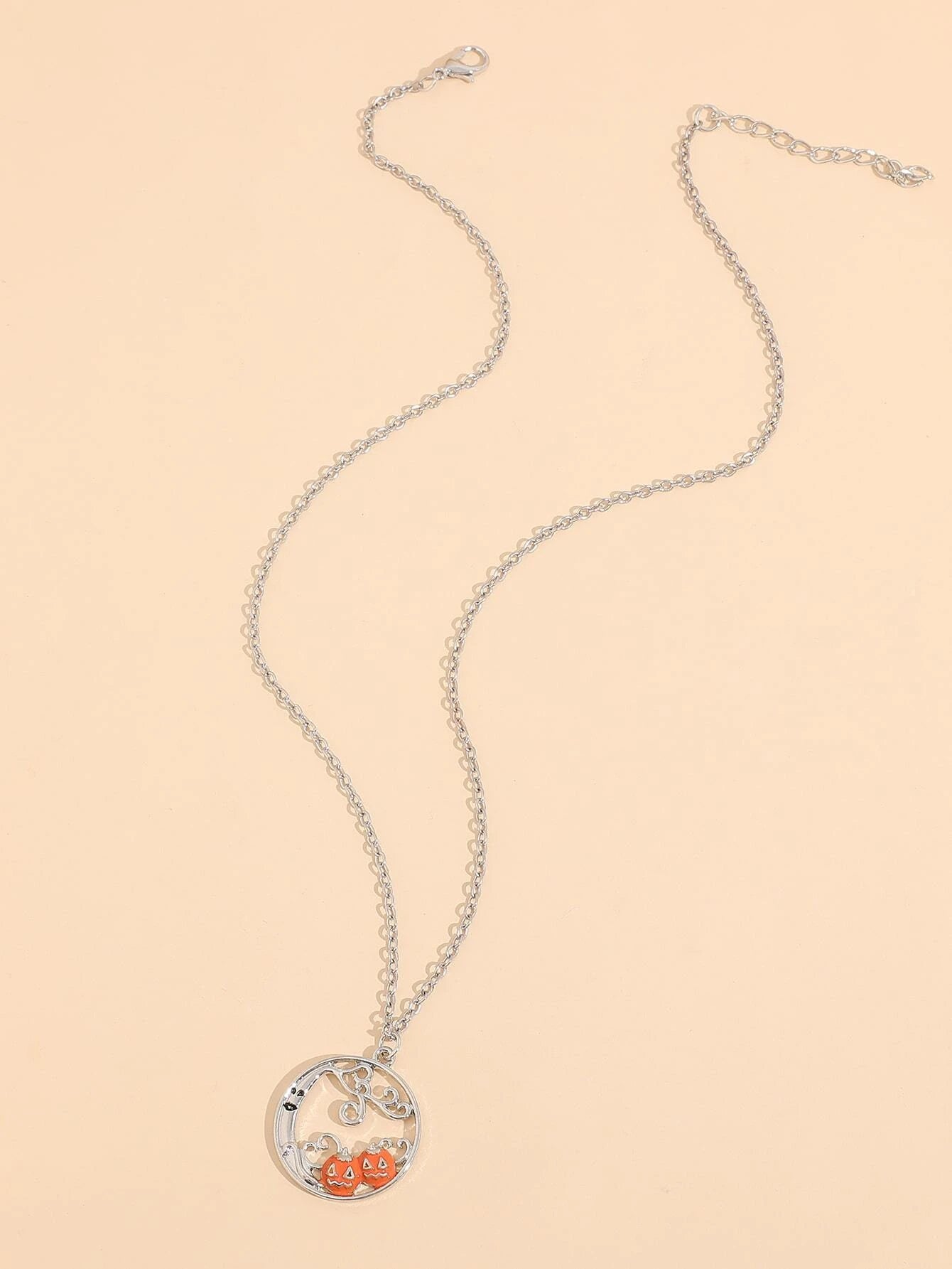 Silver Necklace w/ Pumpkins & Ghost