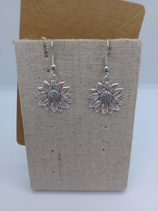 Silver Sunflower Earrings