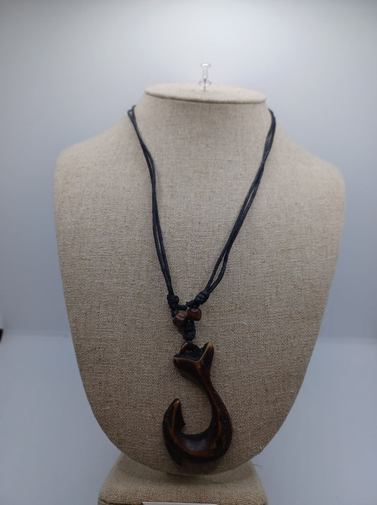 Hawaiian Inspired Fish Hook Necklace - Brown