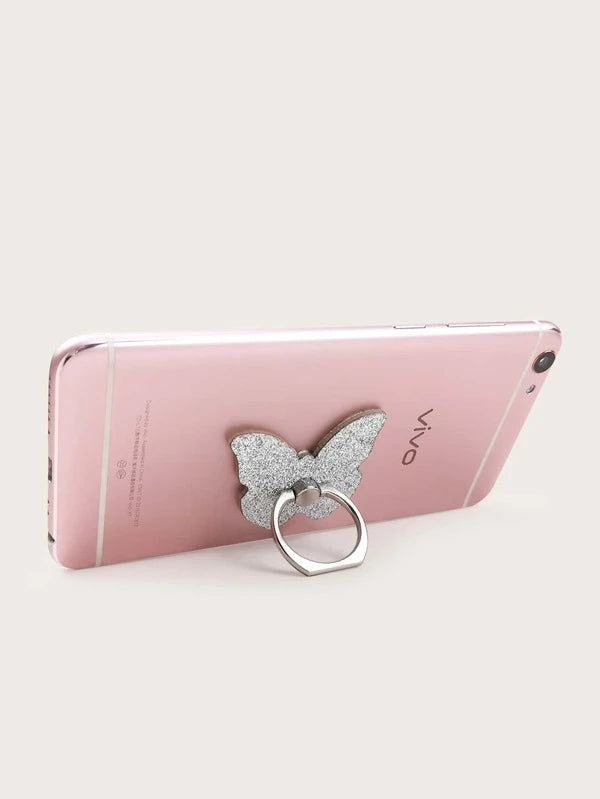Silver Glitter Butterfly Phone Ring Holder